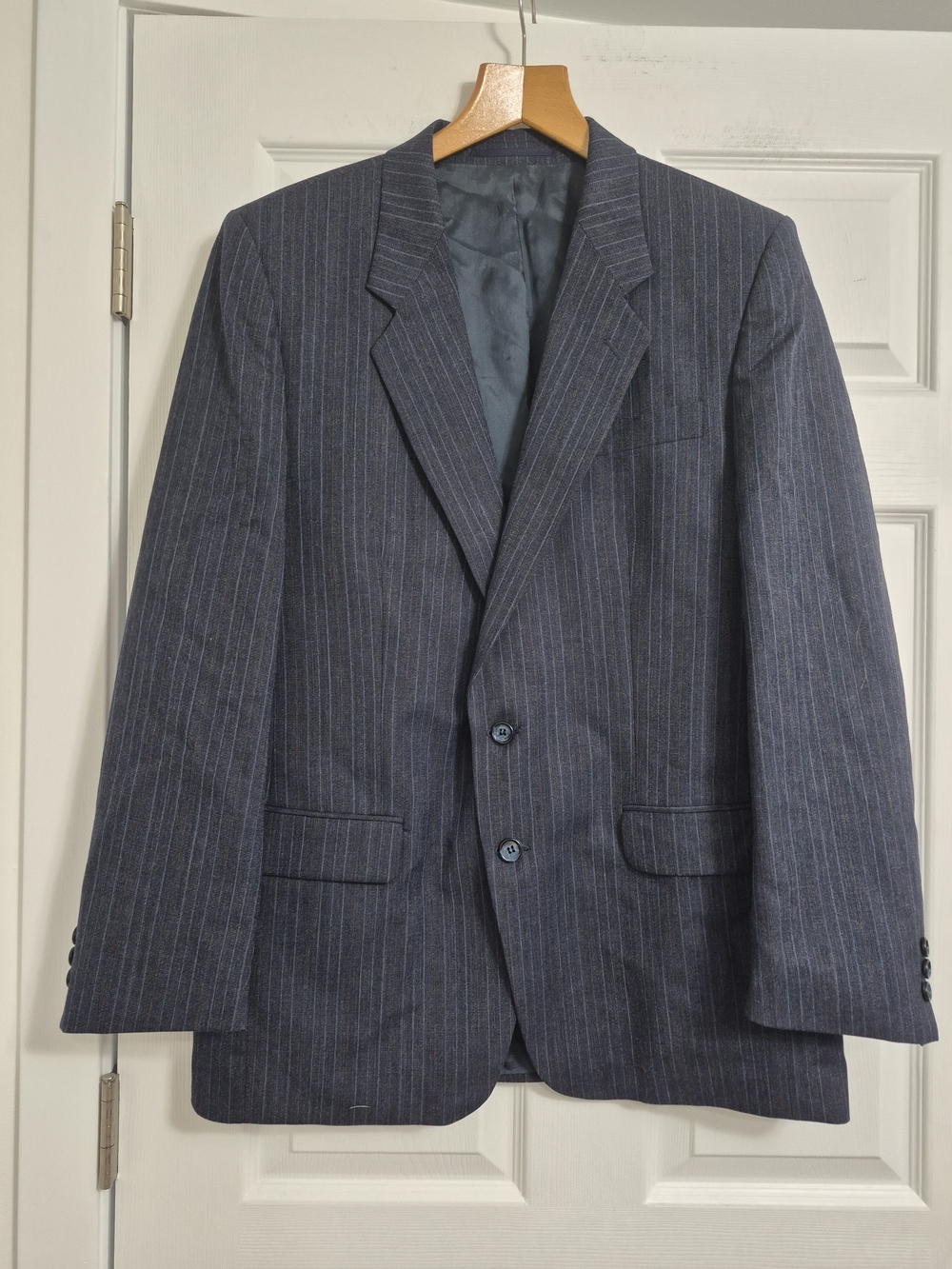 Men's Navy Pinstripe Two-Button Blazer 100% Wool